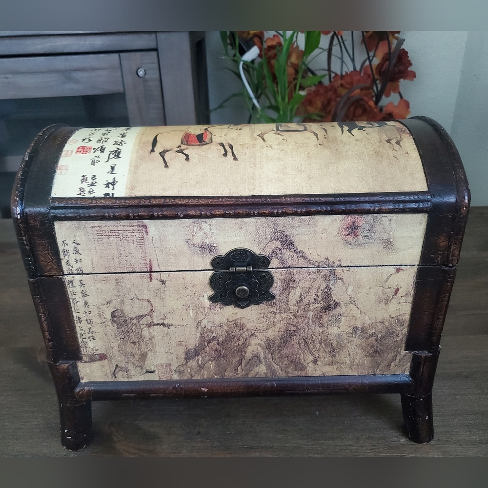 Vintage Chinese Wood Silk Road Chest Box